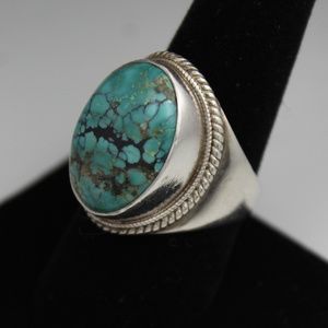 Oversized Genuine Turquoise Sterling Silver Ring
